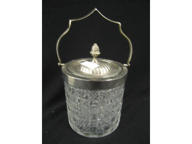 Appraisal: Cut Glass Silverplate Biscuit Jar