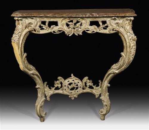 Appraisal: PAINTED CONSOLE Louis XV W rzburg circa Pierced and richly