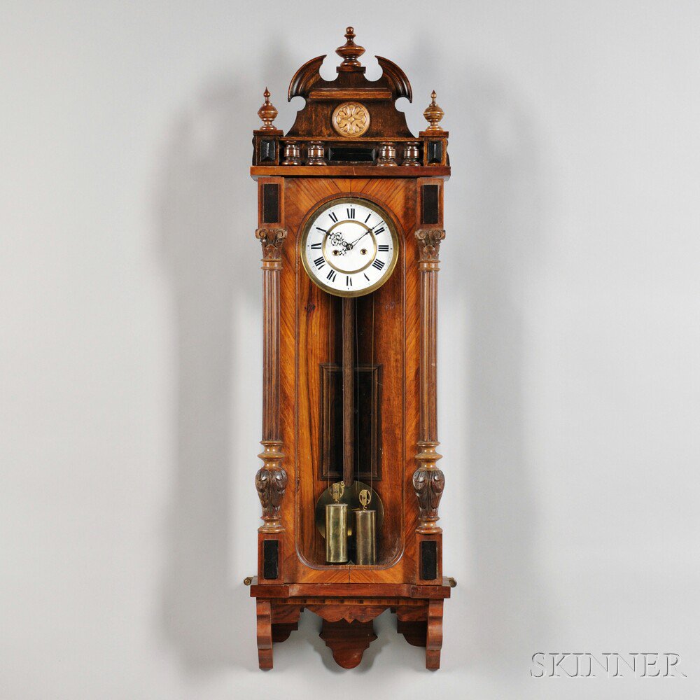 Appraisal: Vienna Regulator Wall Clock E Junghans c walnut veneered case