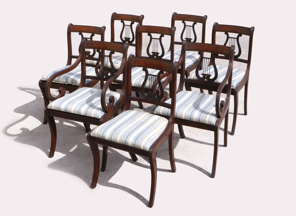 Appraisal: SET OF ENGLISH LYRE BACK DINING CHAIRS arm and side