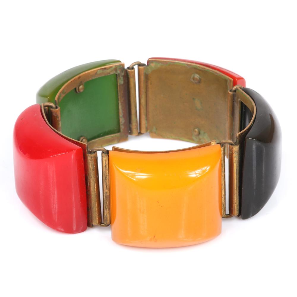 Appraisal: RARE VINTAGE BAKELITE TRI-COLOR CHUNKY CHICLET BRACELET WITH DOMED PANELS