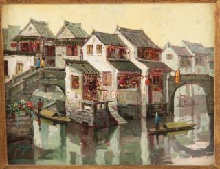 Appraisal: DONGMIN LAI OIL PAINTING ON ART BOARD TITLED SUZHOW OIL