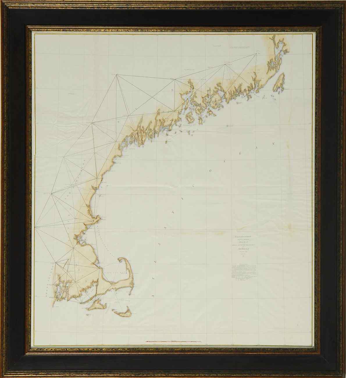 Appraisal: FRAMED HAND-COLORED U S COAST SURVEY CHARTDated New England coast