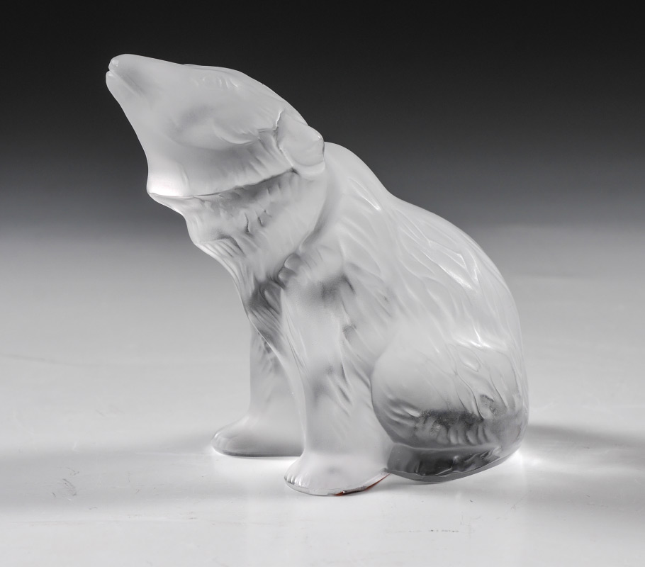 Appraisal: LALIQUE CRYSTAL FROSTED CRYSTAL BEAR FIGURE Figure of a seated