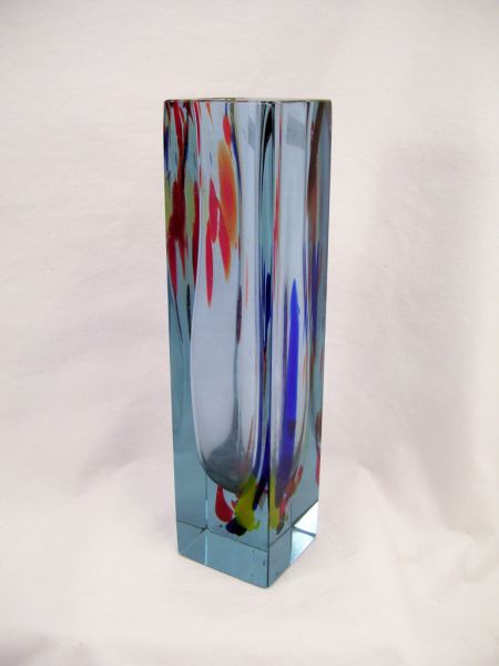 Appraisal: Art Moderne Tall Square Column Art Vase Light blue glass