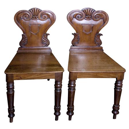 Appraisal: Pair of George IV Mahogany Hall Chairs Estimate -