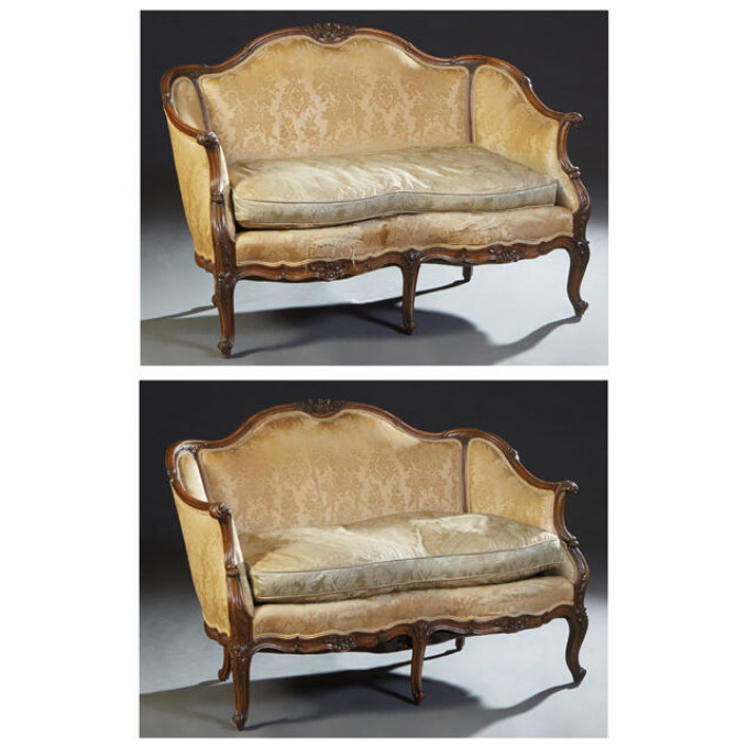 Appraisal: Pair of Louis XV Style Carved Walnut Settees early th