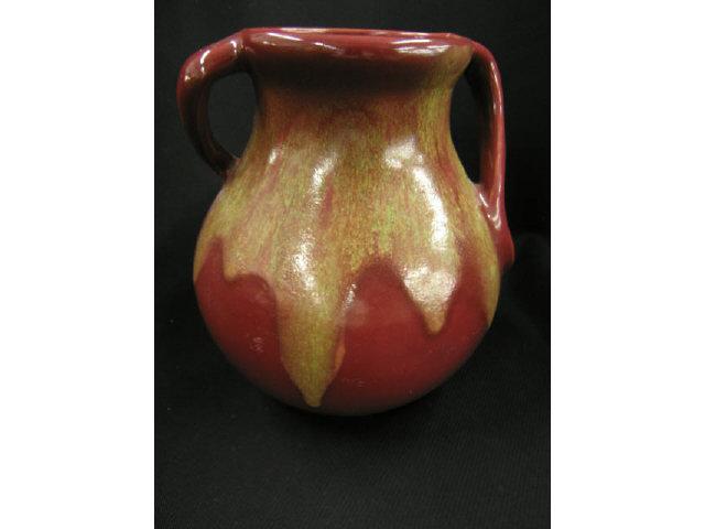 Appraisal: Weller Turkis Art Pottery Handled Vase red green glaze tall