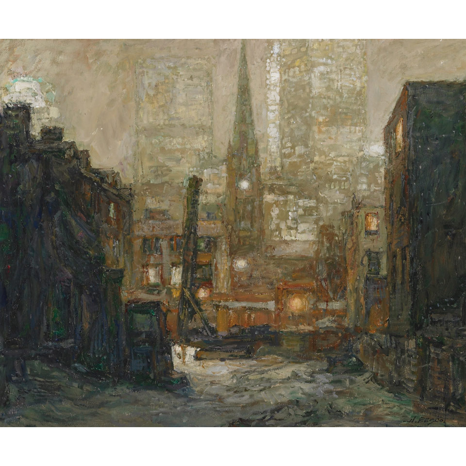 Appraisal: DONALD BESCO VIEW OF ST JAMES FROM EXCAVATION SITE oil