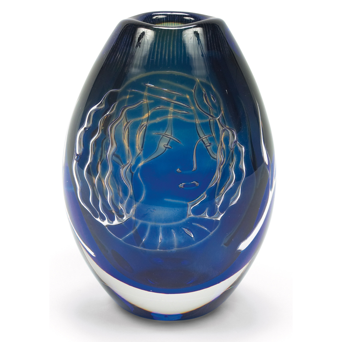 Appraisal: Edvin Ohrstrom for Orrefors ''Ariel'' vase midnight blue glass with