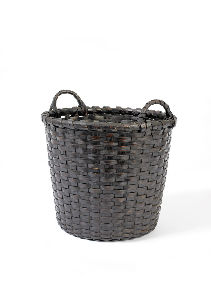 Appraisal: AMERICAN BROWN STAINED WOVEN SPLINT BUCKET FORM BASKET WITH SIDE