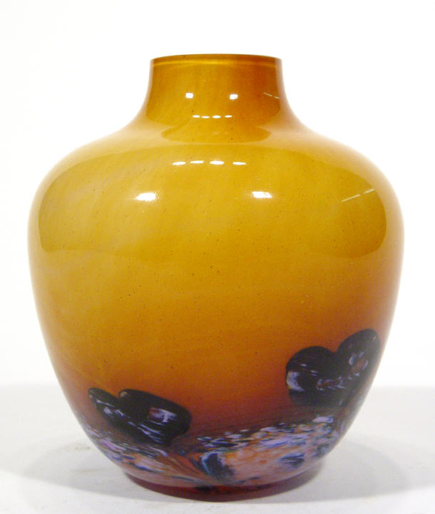 Appraisal: Caithness amber cased glass vase with multi-coloured decoration to base