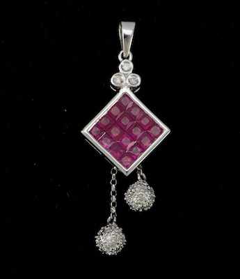 Appraisal: A Ladies' Ruby and Diamond Pendant k white gold pendant