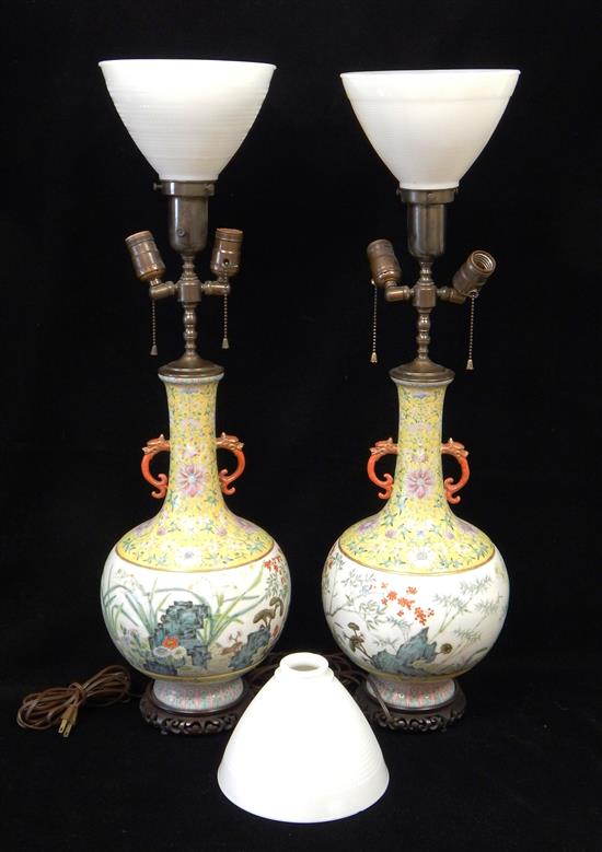 Appraisal: ASIAN pair late th C Chinese Famille Rose vases converted