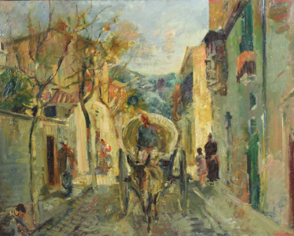 Appraisal: LUDVIG JACOBSEN DANISH - STREET SCENE Oil on canvas x