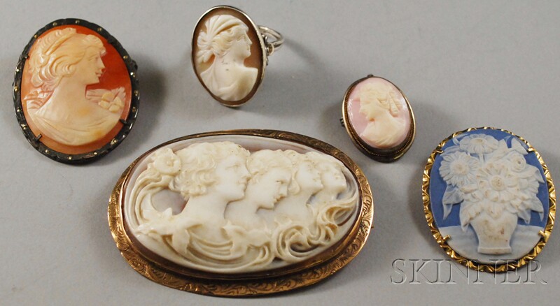 Appraisal: Group of Cameo Jewelry including four brooches and a ring