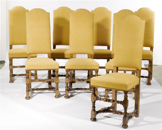 Appraisal: A SUITE OF CHAIRS Louis XIII style Walnut Mustard yellow