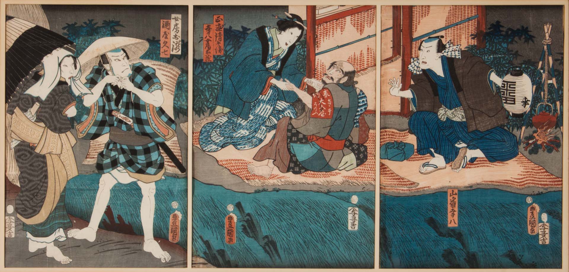 Appraisal: Japanese color woodcut triptych Toyokuni Kunisada second half- th century