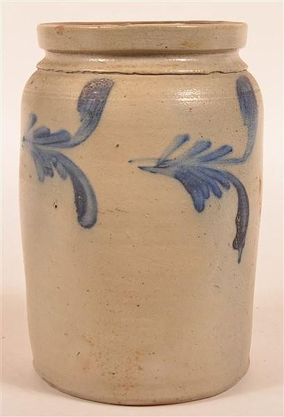 Appraisal: Blue Slip Decorated Stoneware Storage Crock Unsigned Philadelphia or Baltimore