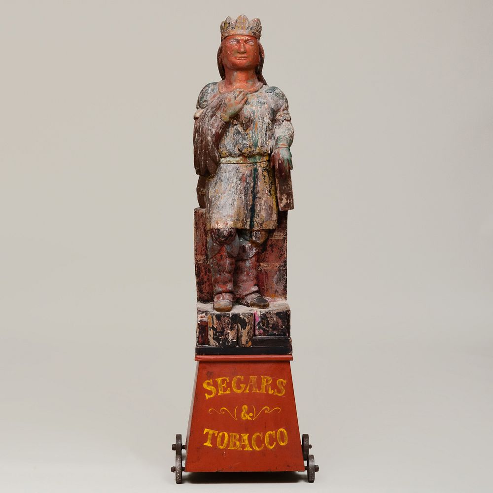 Appraisal: American Polychrome Painted Native American Figure on a Plinth The