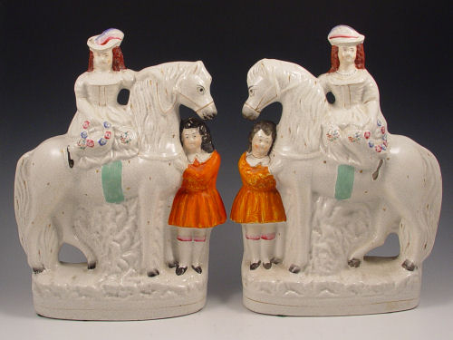 Appraisal: PAIR BONNIE PRINCE WILLIAM STAFFORDSHIRE MANTLE FIGURES Measure '' high