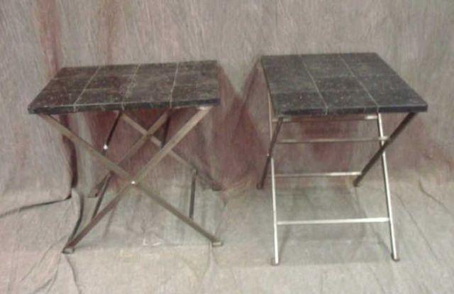 Appraisal: Pair of Steel Stone Midcentury End Tables stone top as