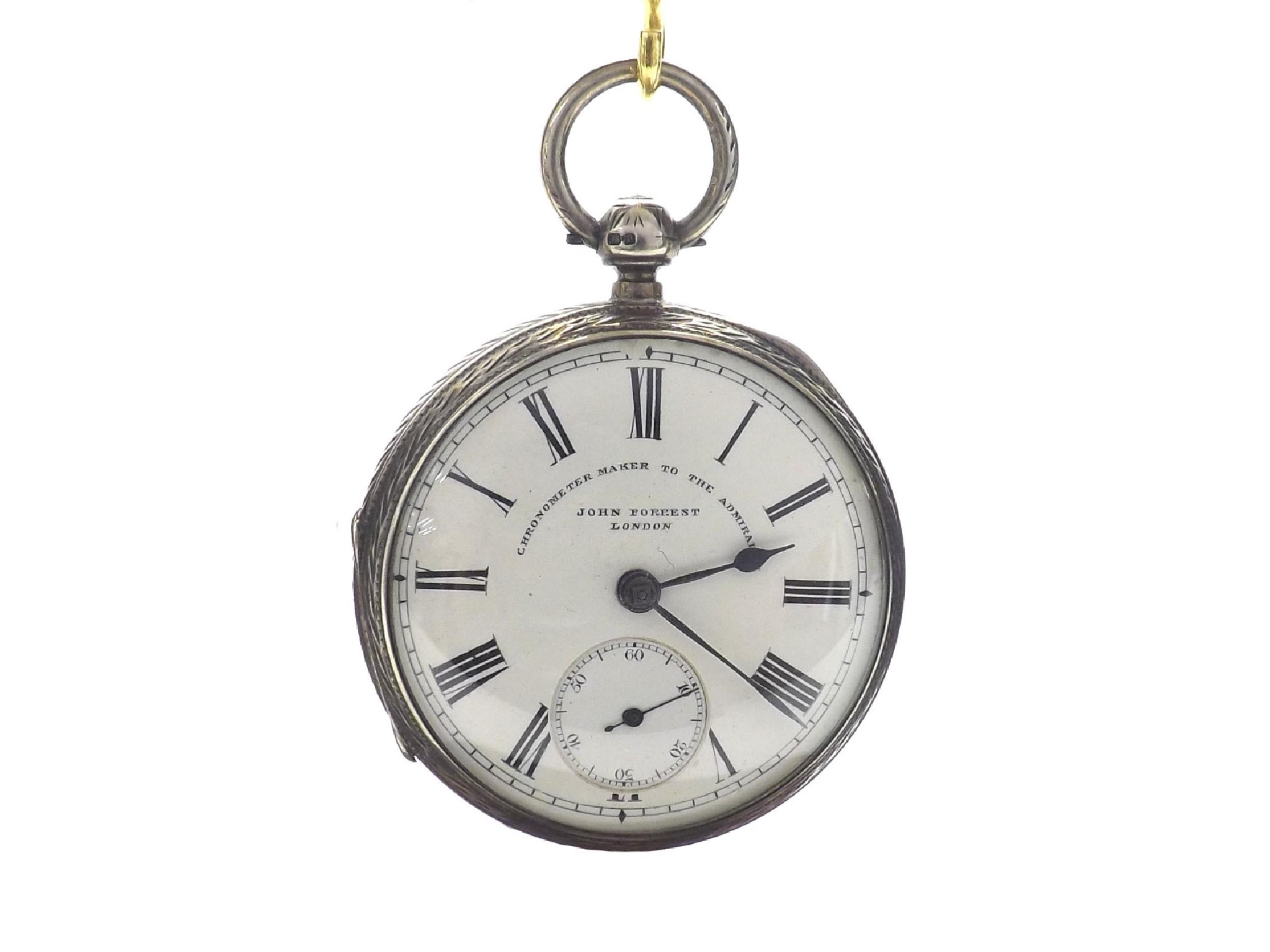 Appraisal: John Forrest large silver fusee lever pocket watch Chester signed