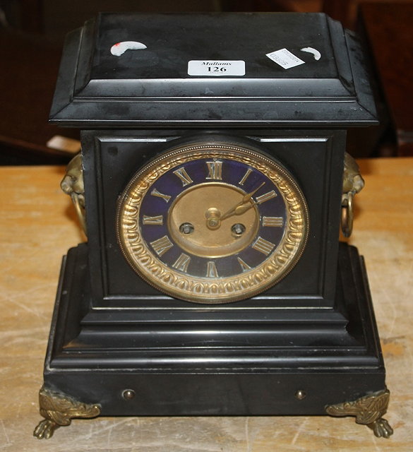 Appraisal: A VICTORIAN BLACK SLATE MANTEL CLOCK with striking movement cm