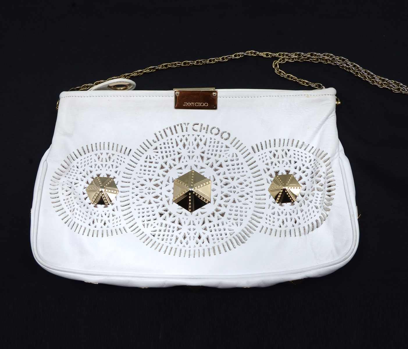 Appraisal: VINTAGE JIMMY CHOO WHITE LEATHER PURSE WITH PERFORATED DESIGN Fun