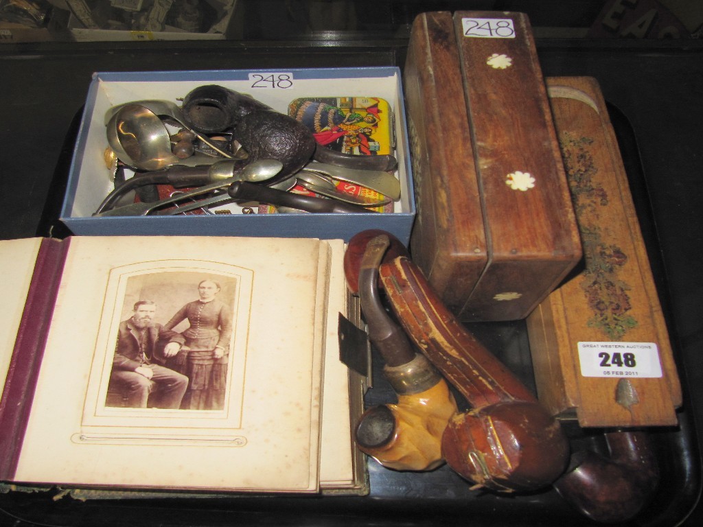 Appraisal: Tray lot of miscellania - photo album pipes pencil case