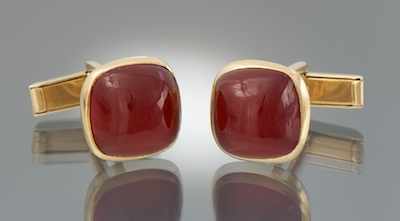 Appraisal: A Pair of Carnelian and k Gold Cufflinks k yellow