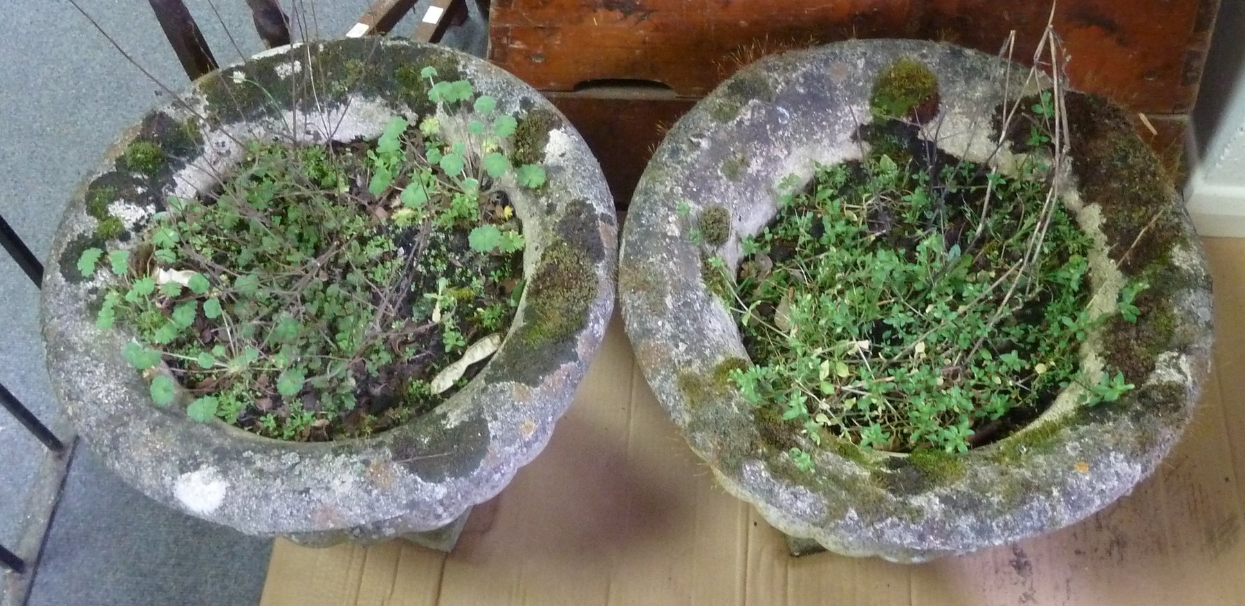 Appraisal: Two reconstituted stone garden vases