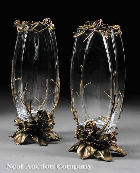 Appraisal: A Pair of Gilt Bronze and Crystal Vases of Art