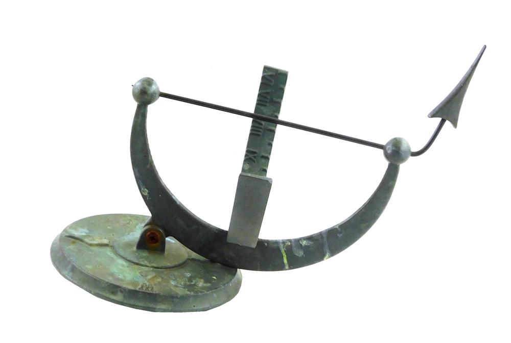 Appraisal: Equatorial sundial th C patinated cast metal arrow form gnomon