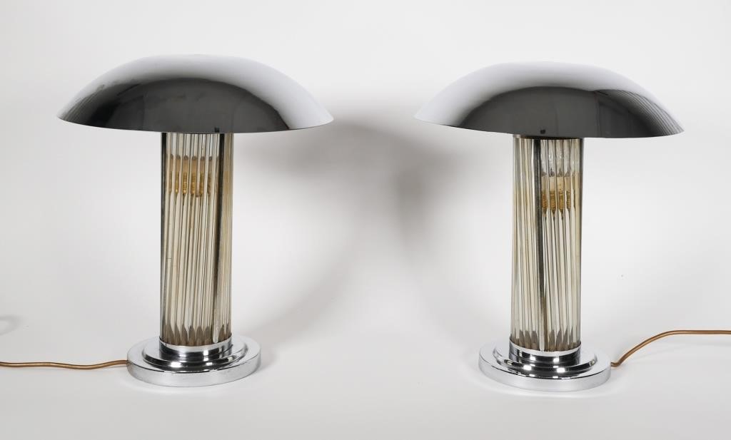 Appraisal: Two vintage mid century modern chrome shade table lamps Unique