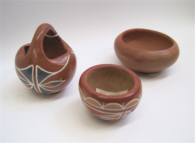 Appraisal: THREE SOUTHWEST PUEBLO POTTERY PIECES a Santo Domingo basket by