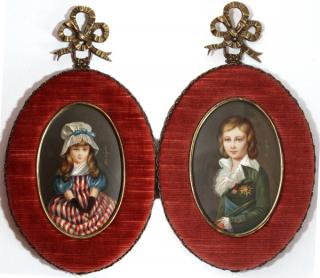 Appraisal: IDA CALZOLARI ITALIAN FRAMED MINIATURES PAIR IDA CALZOLARI ITALIAN FRAMED