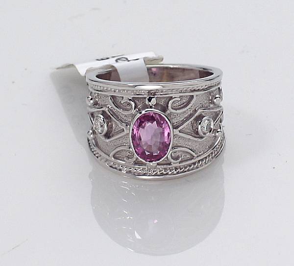 Appraisal: A Byzantine style pink sapphire diamond and k white gold