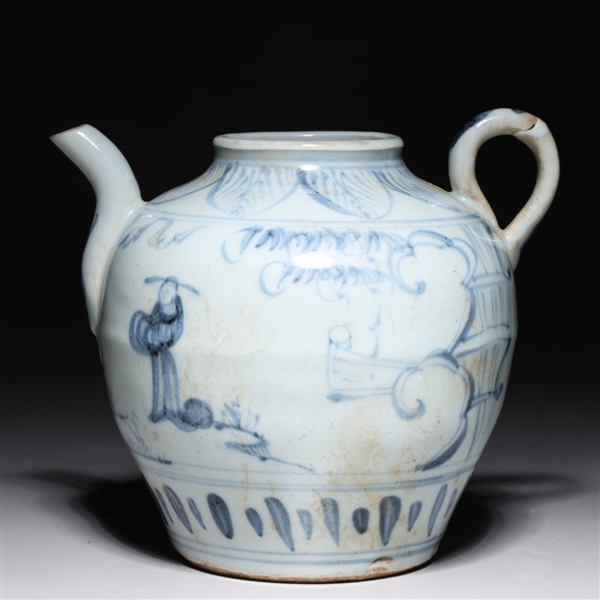 Appraisal: Chinese Ming style blue and white porcelain ewer with figures