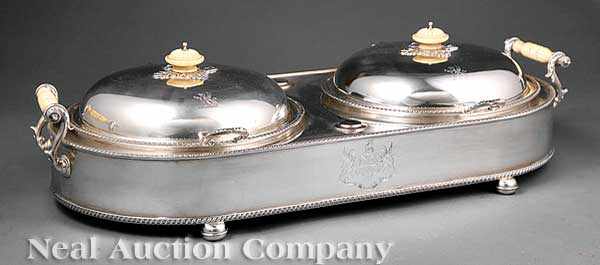 Appraisal: A Vintage English Silverplate Supper Service the oblong warming stand