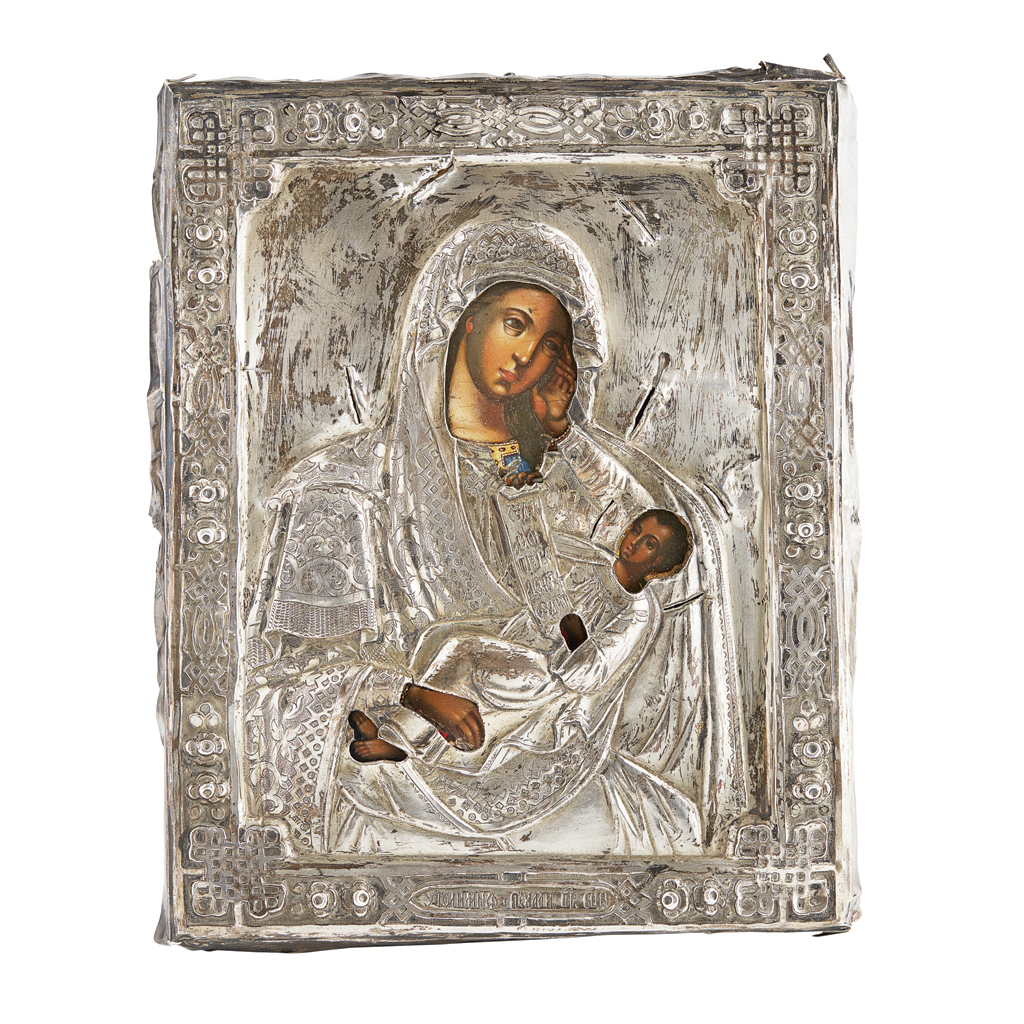 Appraisal: RUSSIAN MOTHER OF GOD ICON WITH SILVER OKLAD ST PETERSBURG