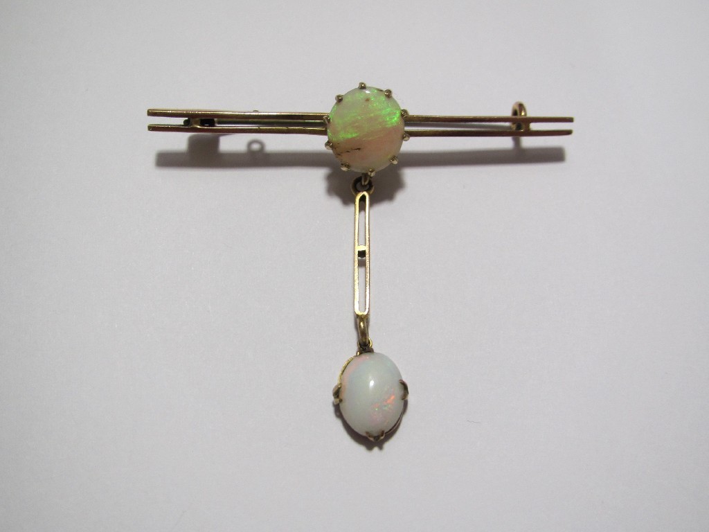 Appraisal: A ct gold opal brooch with further opal drop