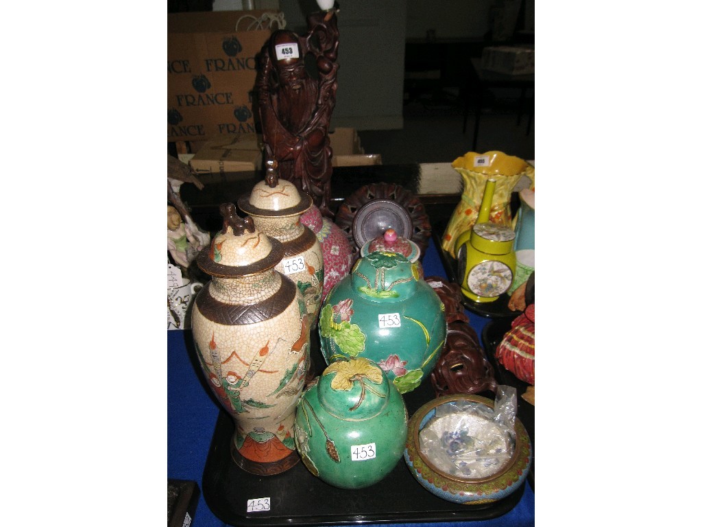 Appraisal: Lot comprising assorted oriental items - ginger jars cloisonne figural