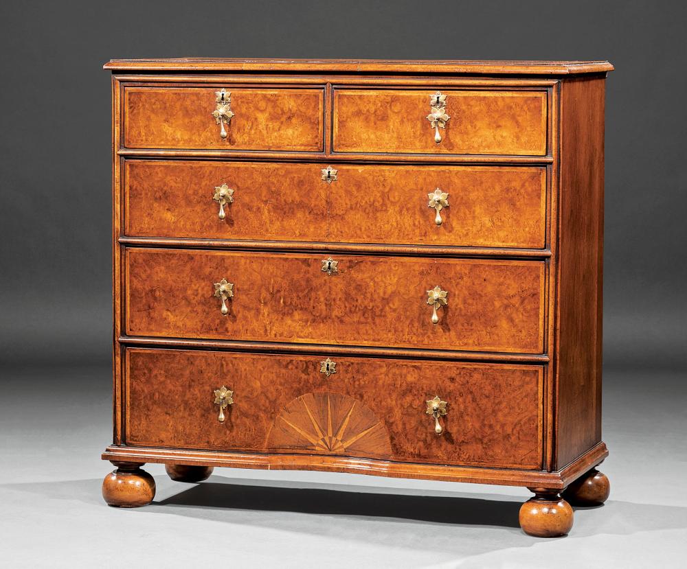 Appraisal: Antique English Inlaid Burl Walnut Chest of Drawers two short