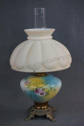 Appraisal: ABCO No Handpainted Glass Oil Lamp ca 's marked on