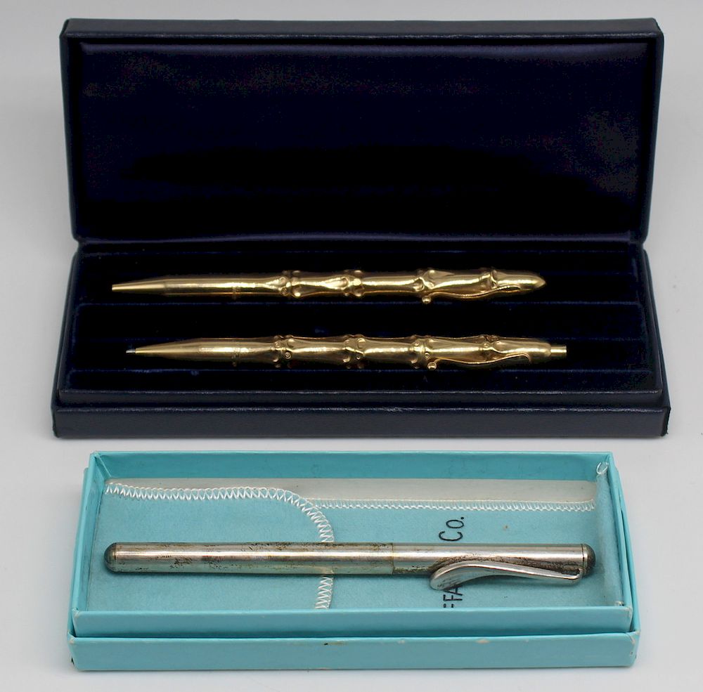 Appraisal: GOLD SILVER Collection of Tiffany Writing Implements Includes a Tiffany