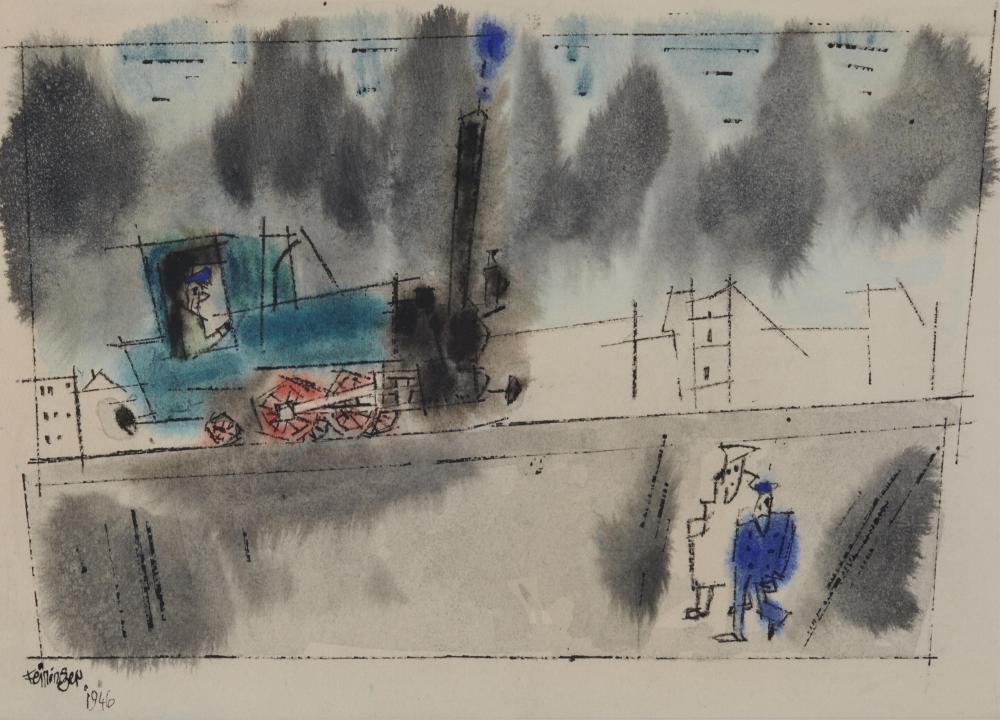 Appraisal: LYONEL FEININGER American German - Untitled Locomotive watercolor ink and