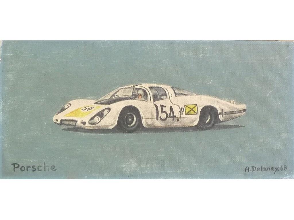 Appraisal: ARTHUR DELANEY - OIL ON BOARD'Porsche'signed and dated x cm