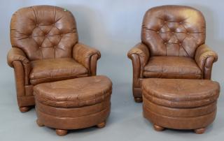 Appraisal: Bradington Young pair of leather upholstered Rockwell way comfort loungers