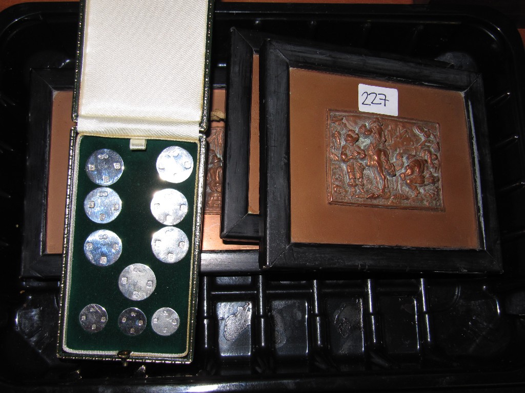 Appraisal: Lot comprising cased set of ten silver blazer buttons and